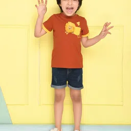 SPUNKIES Boys Brown Organic Cotton Applique T-shirt-picture-46