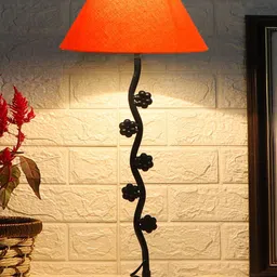 Devansh Orange & Black Textured Cotton Zig Zag Table Lamp With Iron Base image 2