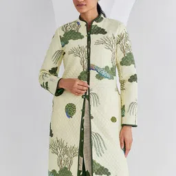 Ancestry Floral Printed Mandarin Collar Reversible Cotton Longline Ethnic Tailored Jacket-image-20