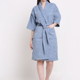 Creeva Unisex Blue Solid Bath Robe-picture-3