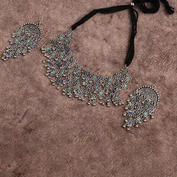 VENI Silver Plated Oxidised Jewellery Set image 1