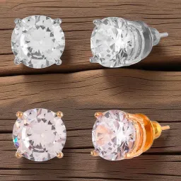 OOMPH Combo of 2 Gold and Silver Tone Fashion Ear Stud Earrings Cubic Zirconia (Pack of 2)-picture-13