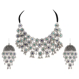 VENI Silver Plated Oxidised Jewellery Set image 2