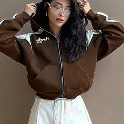 LULU & SKY Women Brown Colourblocked Hooded Sweatshirt image 2