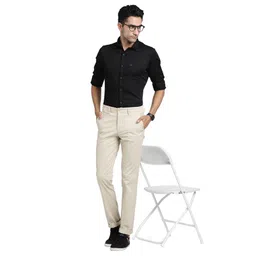 turtle Men Cotton Stretch Cream Solid Ultra Slim Fit Casual Trouserss image 5