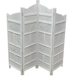 Seemza Craft Decorative 4-Panel Room Divider Screen – White Carved Wood Privacy Partition with Intricate Floral Pattern – Folding Freestanding Panel for Living Room, Bedroom, Office. image 5