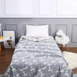 URBAN DREAM Kids Grey & White Printed Cotton Bed Cover-picture-20
