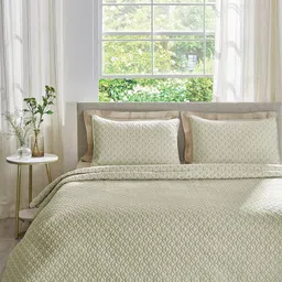 DDecor Green Embroidered Cotton 210 TC Double Bed Comforter With 2 Pillow Covers-image-35