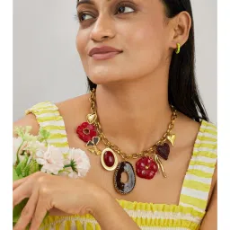 AMOSSH Flora Bow Red Waterproof 18K Gold Plated Necklace image 1