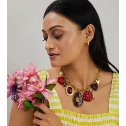 AMOSSH Flora Bow Red Waterproof 18K Gold Plated Necklace image 3