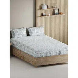 BIANCA King Size Bedsheet with Pillow Covers (Set of 3) (Palladium) Floral-Blue/Beige-image-24