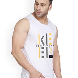 SLOWLORIS Pack Of 2 Printed Bio-Wash Cotton Gym Vests SL26 (WHITE KEEP) (BLACKPEACOCK ADV image 4