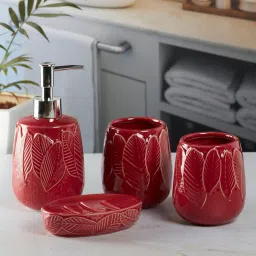 kookee 4-Piece Leaf Embossed Soap Dispenser & Holders Set image 1