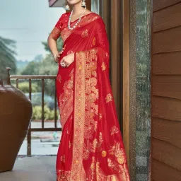 sangam prints Women Floral Woven Saree with Contrast Border image 1