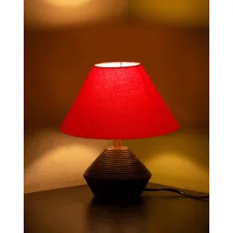 devansh Conical Cotton Shade Table Lamp with Wooden Base  image 1
