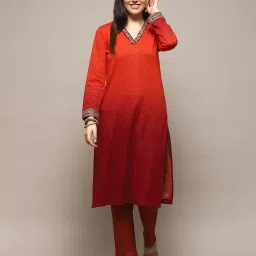 biba Women Yarn-Dyed Straight Kurta with Pants image 1