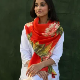 buta buti Women Floral Print Cotton Scarf image 1