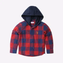 u.s. polo assn. Checked Hooded Shirt with Patch Pockets image 1