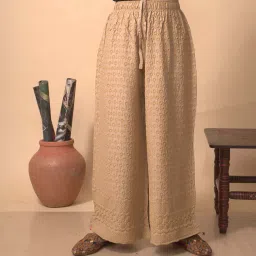 lyra Women Embroidered Palazzos with Elasticated Waist image 1