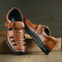 bucik Men Perforated Shoe-Style Sandals with Velcro Fastening image 1