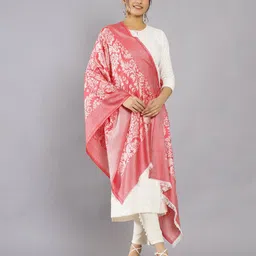 handicraft-palace Women Floral Woven Stole with Fringed Hem image 2