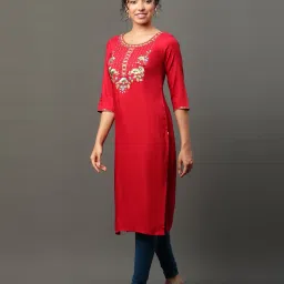 aurelia Women Regular Fit Straight Kurta with Embroidery image 2