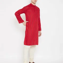 even Striped Kurta with Mandarin Collar image 2