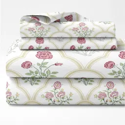 haus & kinder 186 TC Floral Print King-Size Bedsheet with Pillow Covers image 2