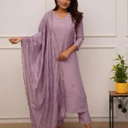 svaraa Women Embroidered Straight Kurta with Pants & Dupatta image 2