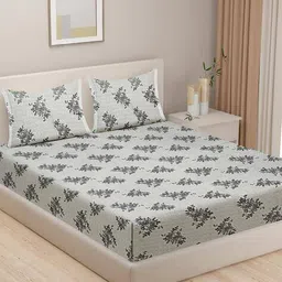 swayam 160 TC Floral Print King-Size Bedsheet with Pillow Covers image 2