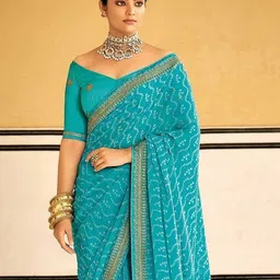 yf yipsy fashion Women Bandani Print Georgette Saree with Embroidery Border image 2