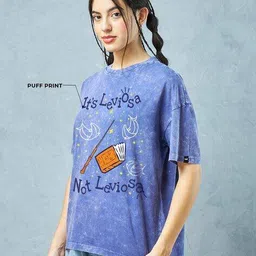 bewakoof Women Graphic Print Oversized Fit Round-Neck T-Shirt image 2