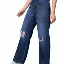 bewakoof Women's  Baggy Distressed Jeans image 2