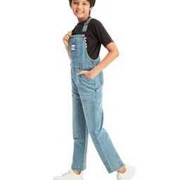 olele Boys Relaxed Fit Dungarees with Button Detail image 2