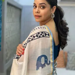 indie picks Pure Kalmakari Print Linen Cotton Saree image 2