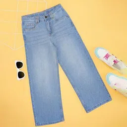 pantaloons junior Girls Mid-Wash Wide Jeans with Fly Button Closure image 2