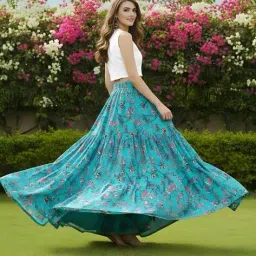 sera Women Floral Print Boho Long Flared Skirt image 2
