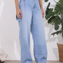 Shein Extra Long High Rise Panelled Light Wash Jeans image 2