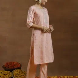 gerua by libas Women Embroidered Straight Kurta with Pants & Dupatta  image 2