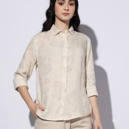 proearth by azorte Floral All-Over Print Cropped Linen Shirt image 2