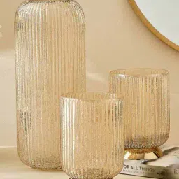 home centre  Set of 2 Glass Hurricane Candle Holder with Vase image 2