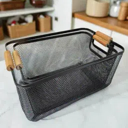 stor Metal Mesh Basket with Wooden Handles image 2