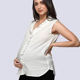 mom for sure by ketki dalal V-Neck Shirt with Ruffled Trim image 2
