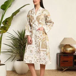 handicraft-palace Women Mandala Printed Cotton Bath Robe With Belt image 2