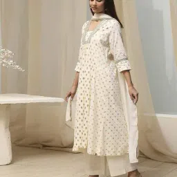 biba Women Floral Print A-Line Kurta with Palazzos & Dupatta image 2