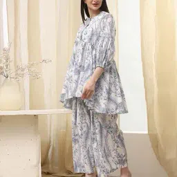 biba Women Floral Print Flared Kurta with Palazzos image 2