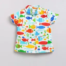 nauti kidz Girls Fish Print Cotton Shirt & Pyjamas Set image 2