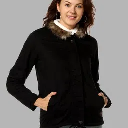 campus sutra Zip-Front Jacket with Fur Accent image 2