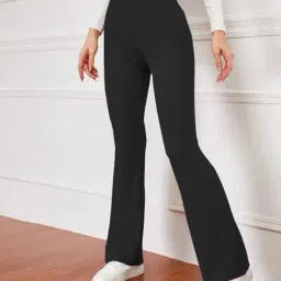 hivora Women Ribbed Flat-Front Flared Pants image 2