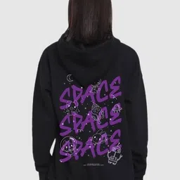 bewakoof Women's Space Typography Oversized Hoodies image 2